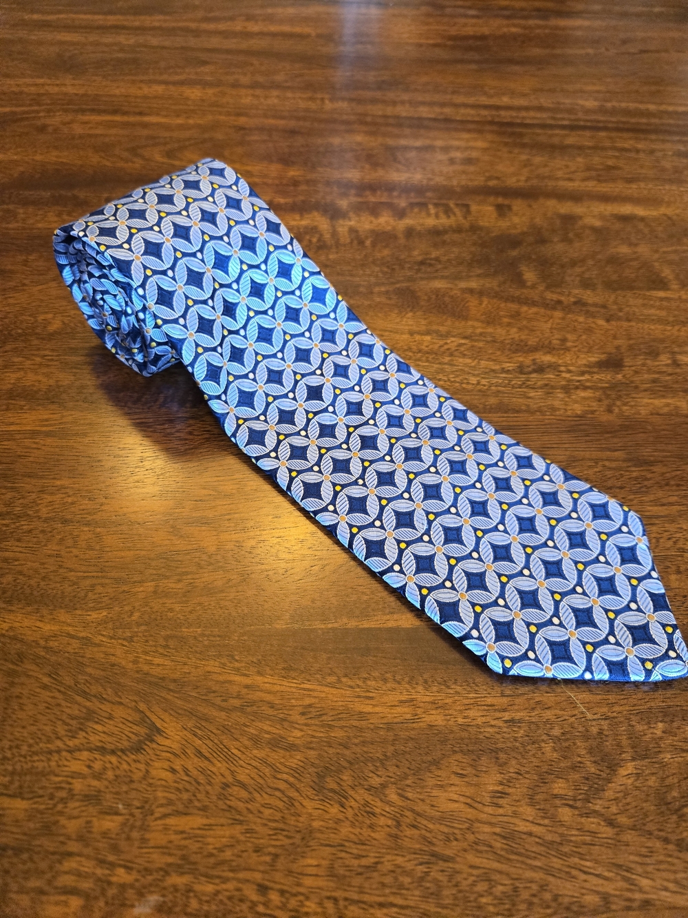 Robert Talbott Blue Geometric Silk Tie with Gold Dots